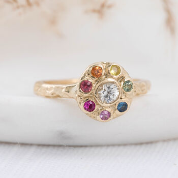 'Iridiana' Rainbow Sapphire Halo Engagement Ring, 7 of 7