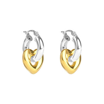 Mixed Metal Puffy Heart Hoop Earrings, 2 of 5