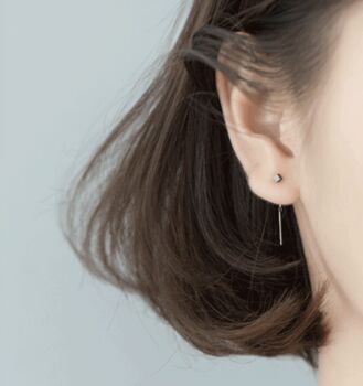 Sterling Silver Cube Threader Earrings, 2 of 5