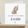 New Baby Blue Bear Personalised Greeting Card, thumbnail 1 of 2