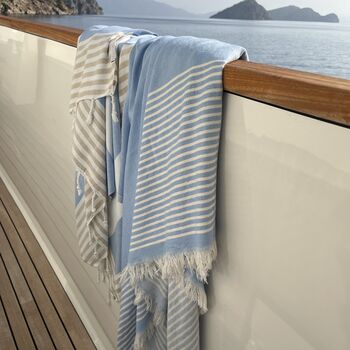 Symi Striped Peshtemal Towel Sky Blue, 5 of 10