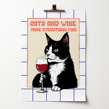 Personalised Cats And Wine Wall Art Print In A4 Or A3, 2 of 6