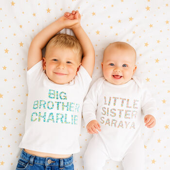 Personalised Big Sister / Brother, Little Sister / Brother Sibling Matching Set Floral, 2 of 10