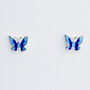 Sterling Silver Screw Back Blue Butterfly Studs, thumbnail 2 of 5