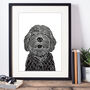 Cockapoo Dog Portrait Linocut Style Art Print, thumbnail 2 of 4