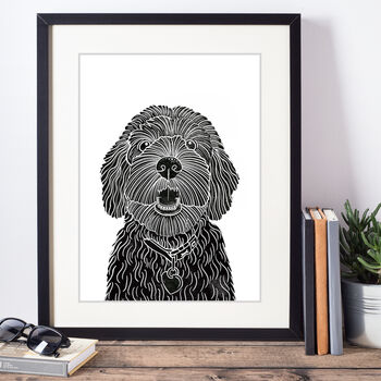 Cockapoo Dog Portrait Linocut Style Art Print, 2 of 4