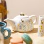 Cornflower Blue Floral Bee Ceramic Teapot And Mug Set, thumbnail 5 of 9