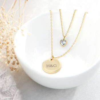 Personalised Layered Crystal Heart And Disc Necklace, 3 of 10
