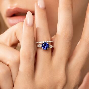 Blue Sapphire Round Cut Three Stone Engagement Ring In Sterling Silver And Gold, 2 of 12