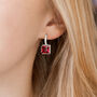 Red Square Crystal Huggie Hoop Earrings, thumbnail 2 of 3
