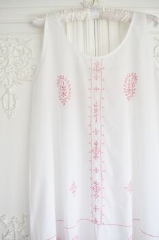 Women's White Cotton Sleeveless Pink Jenny Nightdress, 2 of 3