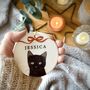 Personalised Christmas Cat And Bow Ceramic Tree Decoration, thumbnail 1 of 7