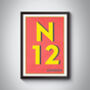 N12 North Finchley London Postcode Typography Print, thumbnail 9 of 9