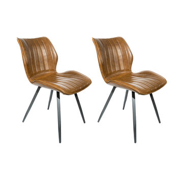 Lola Ribbed Dining Chair Tan Vegan Leather Set Of Two, 2 of 7