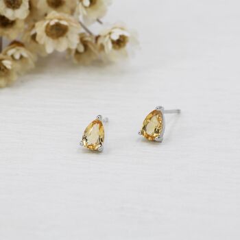 Sterling Silver Genuine Citrine Crystal Droplet Stud Earrings, 4 of 12