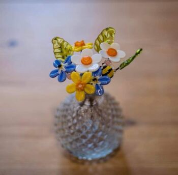 Spring Glass Flower Bouquet With Cut Glass Vase, 2 of 4