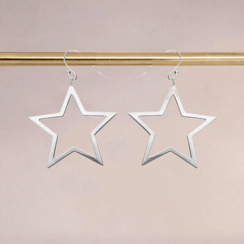 Large Sterling Silver Open Star Drop Earrings, 2 of 8