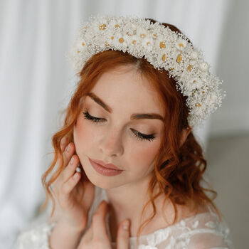 Daisy Chain Wedding Dried Flower Crown Headband, 4 of 4