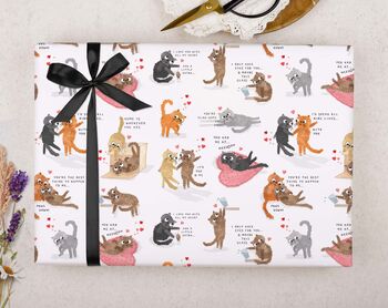 Valentine Wrapping Paper With Cat Design, Three Sheet Pack, 2 of 2