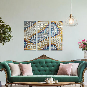 Metal Geometric Abstract Wall Art Set For Modern Living Room Decor, 4 of 10