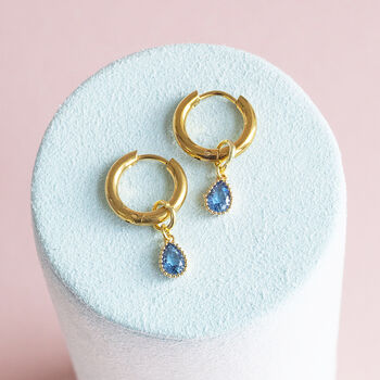 Huggie Hoop Earrings With Teardrop Birthstone Detail, 4 of 8