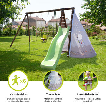 Camelia Wooden Swing Set With Slide, 3 of 12