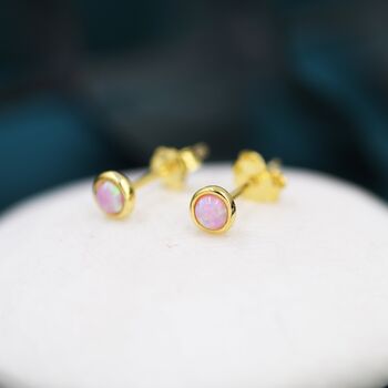 Sterling Silver Tiny Pink Opal Stud Earrings, 2 of 10