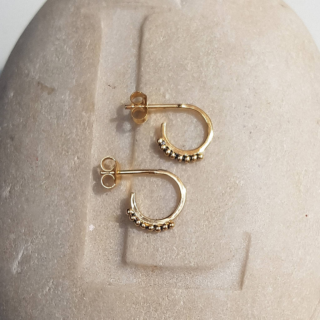 Gold Vermeil Beaded Hoop Earrings By Adela Rome