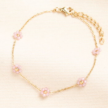 Stainless Steel Flower Beaded Chain Bracelet In Pink Or Purple, 2 of 5