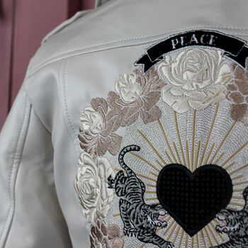 Cream Cropped Peace And Love Biker Moto Jacket, 5 of 9