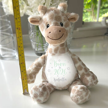 Personalised Born In 2026 Giraffe Teddy Bear 34cm – New Baby, Christening Or 1st Birthday Gift, 7 of 9