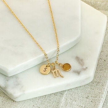 Gold Plated Scorpio, Initial And Birthstone Necklace, 3 of 7