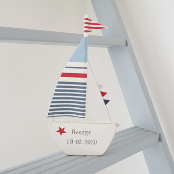 Personalised Sailing Boat For A New Baby Or Christening, 3 of 6
