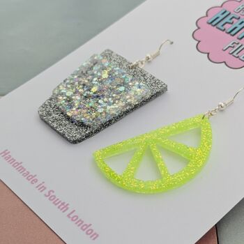 Tequila And Lime Resin Glitter Earrings, 4 of 4