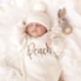 3pcs Embroidered Personalised Romper, Hat And Bootie Set, Perfect Baby Gift, thumbnail 3 of 8