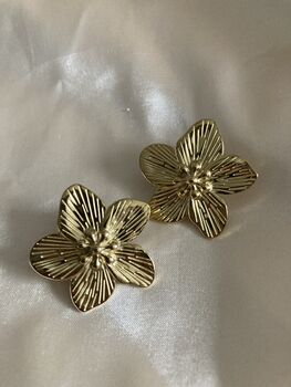Dainty Gold Flower Stud Earrings, 3 of 4