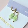 Green Ceramic Sacred Heart Charm Huggie Earrings, thumbnail 2 of 5