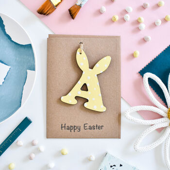 Personalised Easter Card Wooden Letter Bunny Yellow, 2 of 2