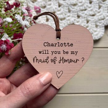 Personalised Bridesmaid Proposal Wooden Heart Sign, 4 of 10