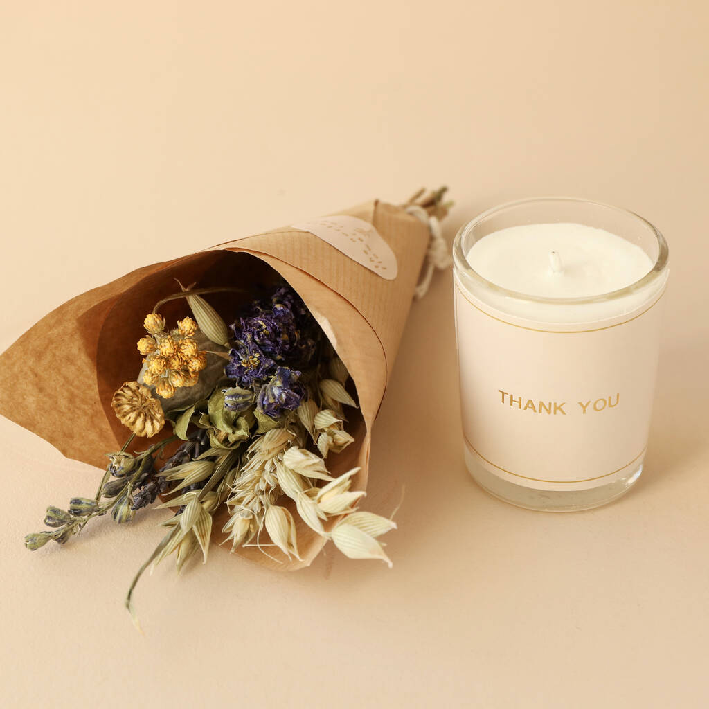 Thank You Candle And Dried Flower Posy Gift, 1 of 5