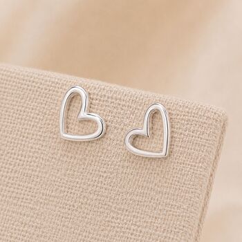 Sterling Silver Irregular Open Heart Stud Earrings, 2 of 10