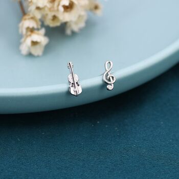 Sterling Silver Violin And Music Note Stud Earrings, 5 of 8