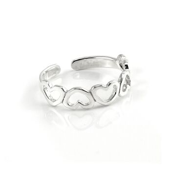 Sterling Silver 4mm Adjustable Hearts Band Toe Ring, 2 of 5