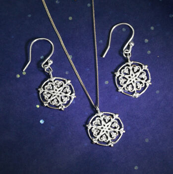 Sterling Silver Heart Snowflake Earrings, 2 of 5