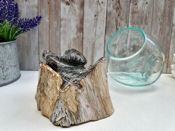 Handcrafted Molten Glass Bowl On Natural Driftwood, 2 of 6