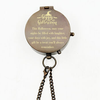 Personalised Halloween Compass With Leather Case Or Wooden Box, 5 of 9