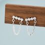 Cz Horizontal Bar Chained Stud Earrings Sterling Silver, thumbnail 2 of 11