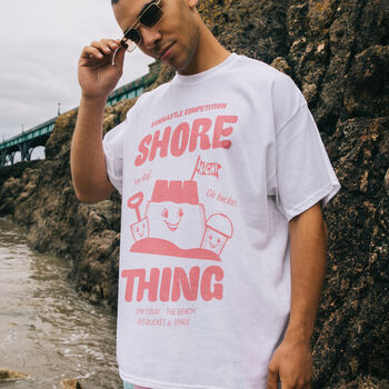 Shore Thing Mens Slogan T Shirt With Sandcastle Graphic, 3 of 4