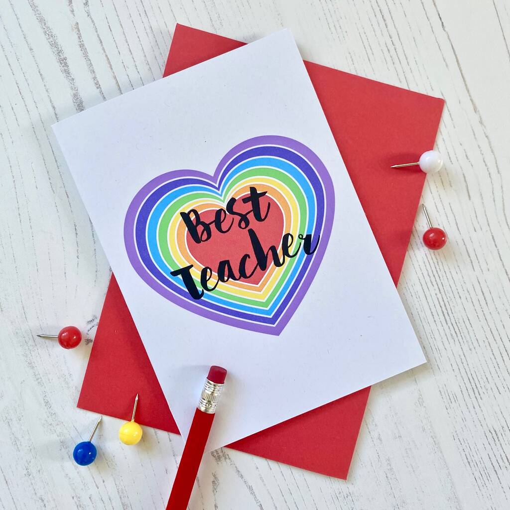 Best Teacher Rainbow Heart Card By Adam Regester Design