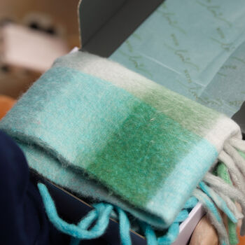 Soft Mint And Sky Checked Scarf, 5 of 7